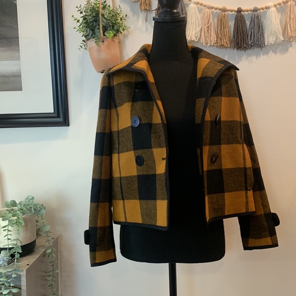 Ann Taylor loft wool blend orange and black plaid jacket - Picture 5 of 10